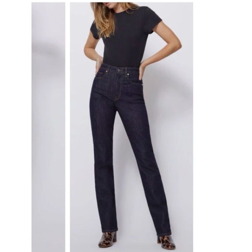 NWT BLDWN High Rise Relaxed Denim Dark Wash Jeans Abyss Wash Size 24X32 1/2 Lux
